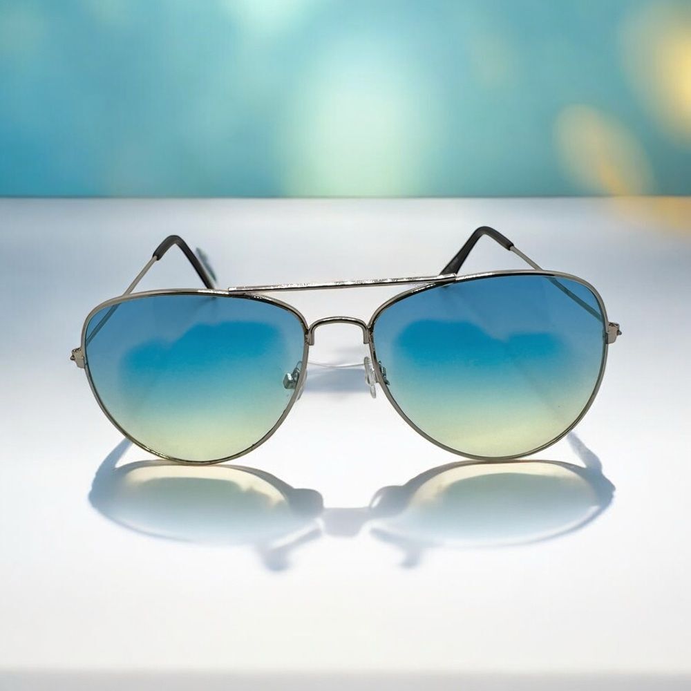 Silver Aviator Sunglasses with Blue to Yellow Gradient Lenses